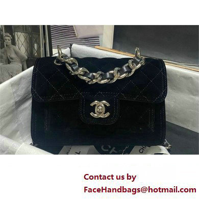 Chanel Velvet & Silver-Tone Metal Mini Flap Bag BLACK AS4051 2023 - Click Image to Close